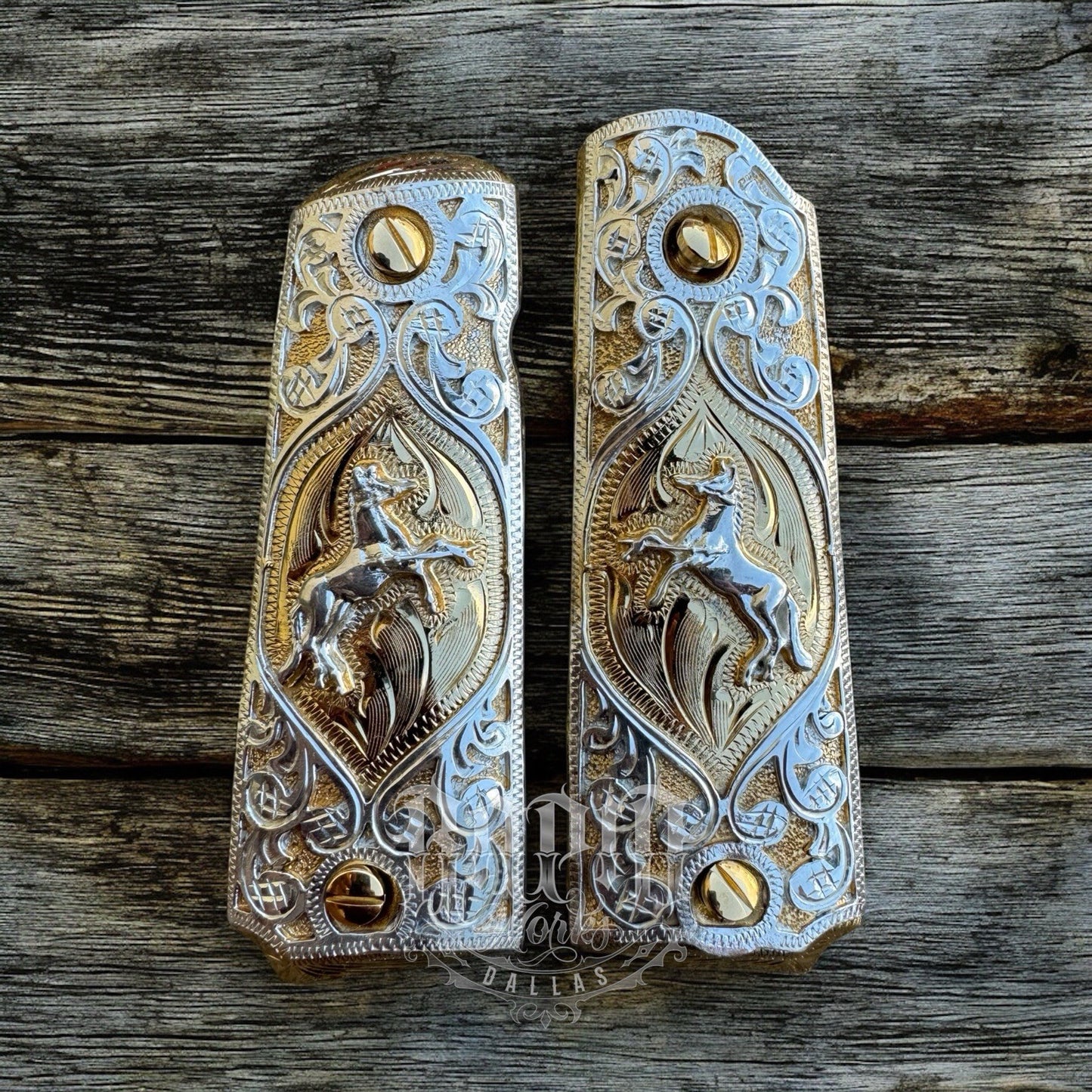 1911 45 38 Super Full Size Colt Horse Gold Gun Pistol Grip Cachas & 24K Screws