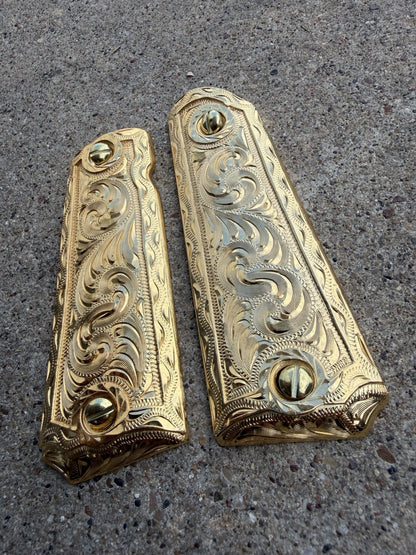 1911 45 38 Super Full Size Gold Gun Pistol Grip Cachas Chapeado & 24K Screws