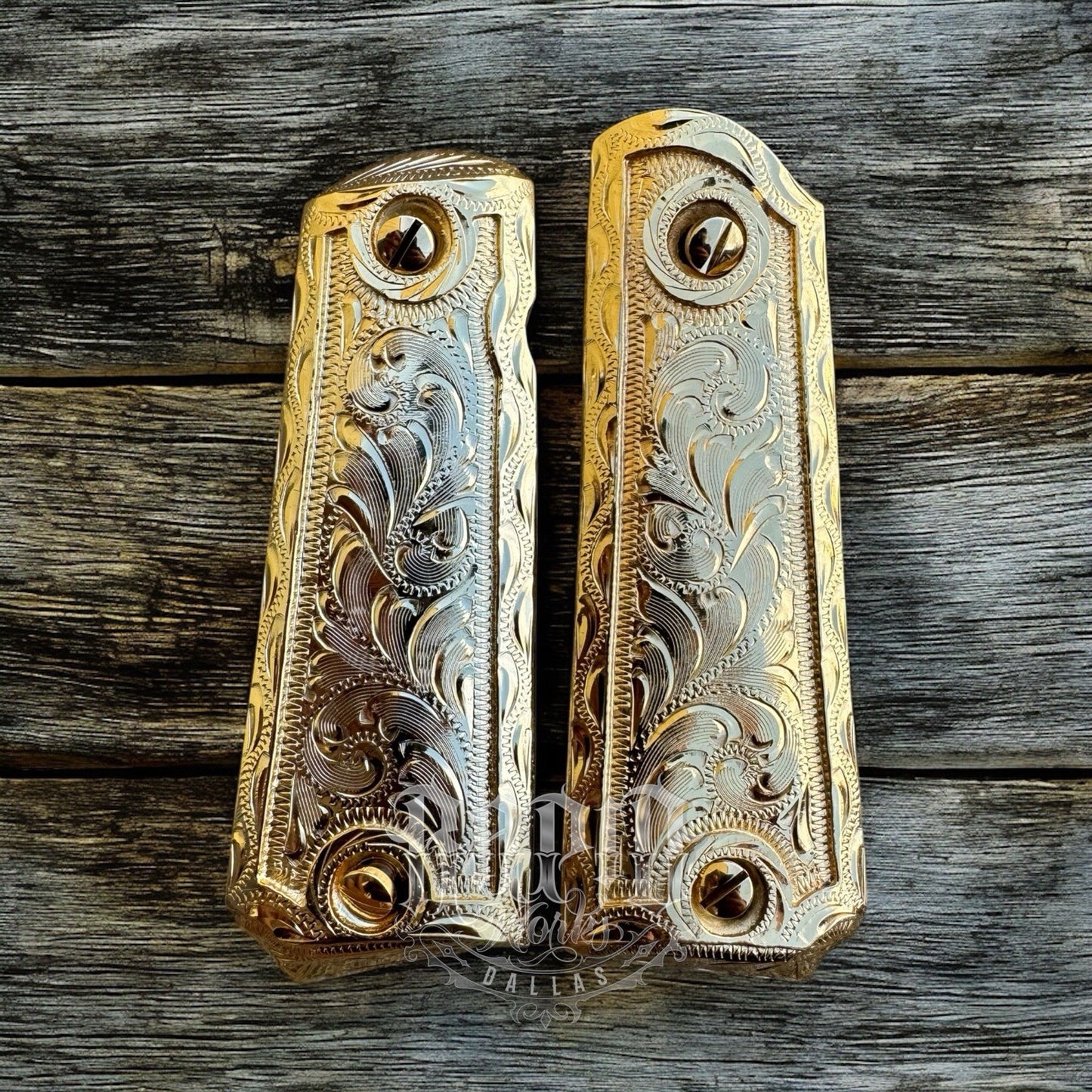 1911 45 38 Super Full Size Gold Gun Pistol Grip Cachas Chapeado & 24K Screws