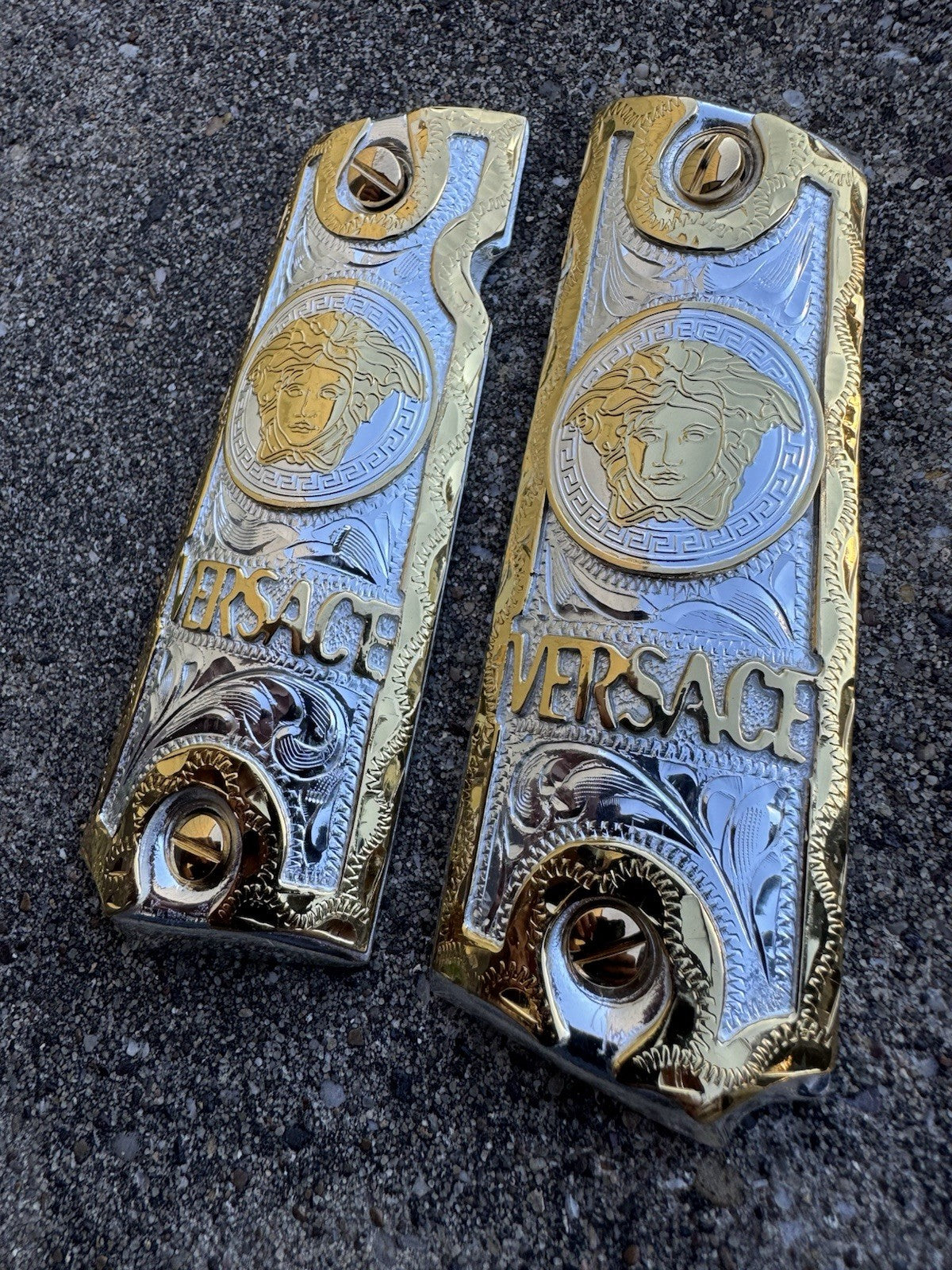 1911 45 38 Super Full Size Versace Gold Gun Pistol Grip Cachas & 24K Screws