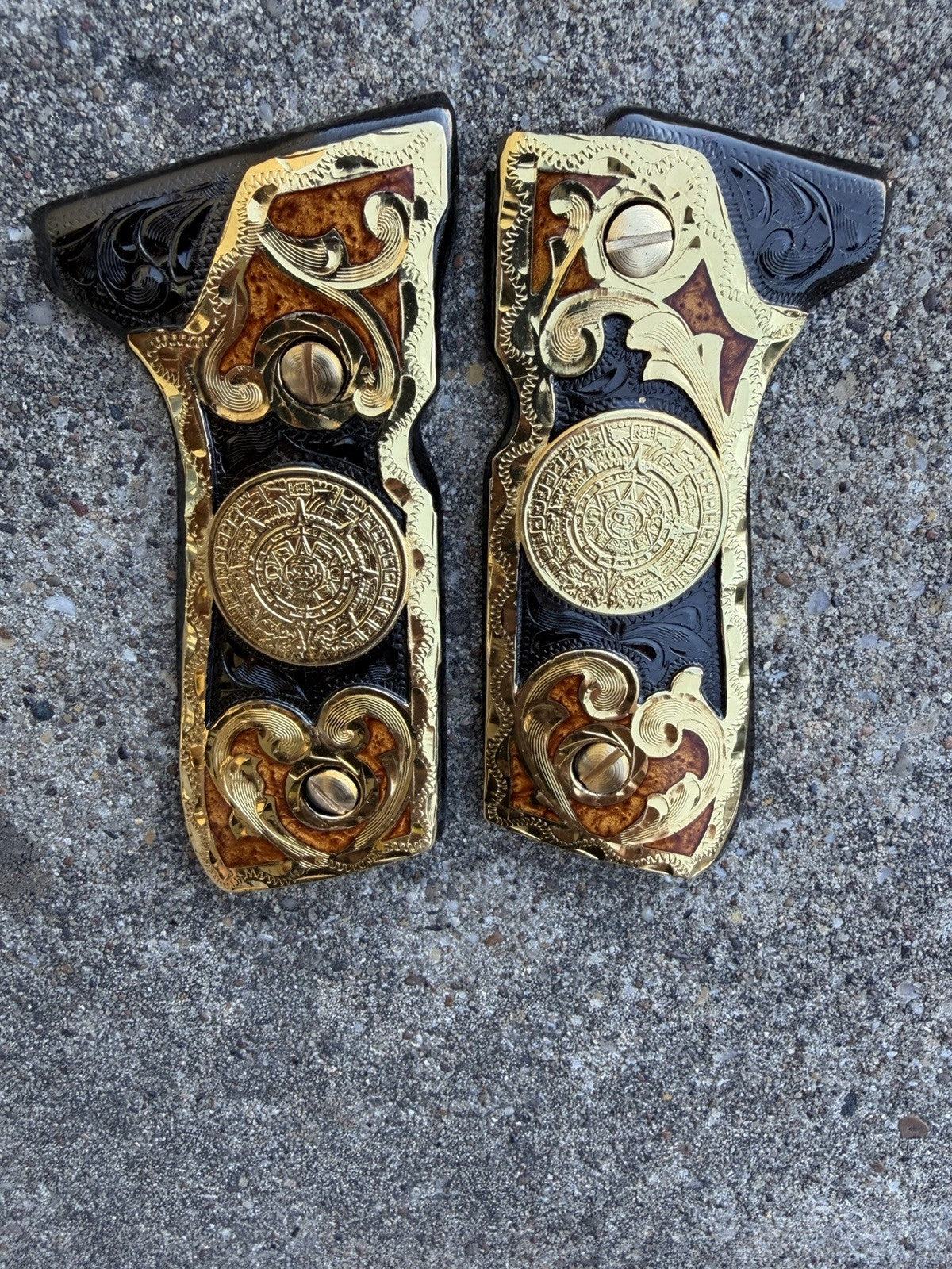Beretta 92FS Cachas AztecaGold Plated Pistol Custom Grips & Gold Screws