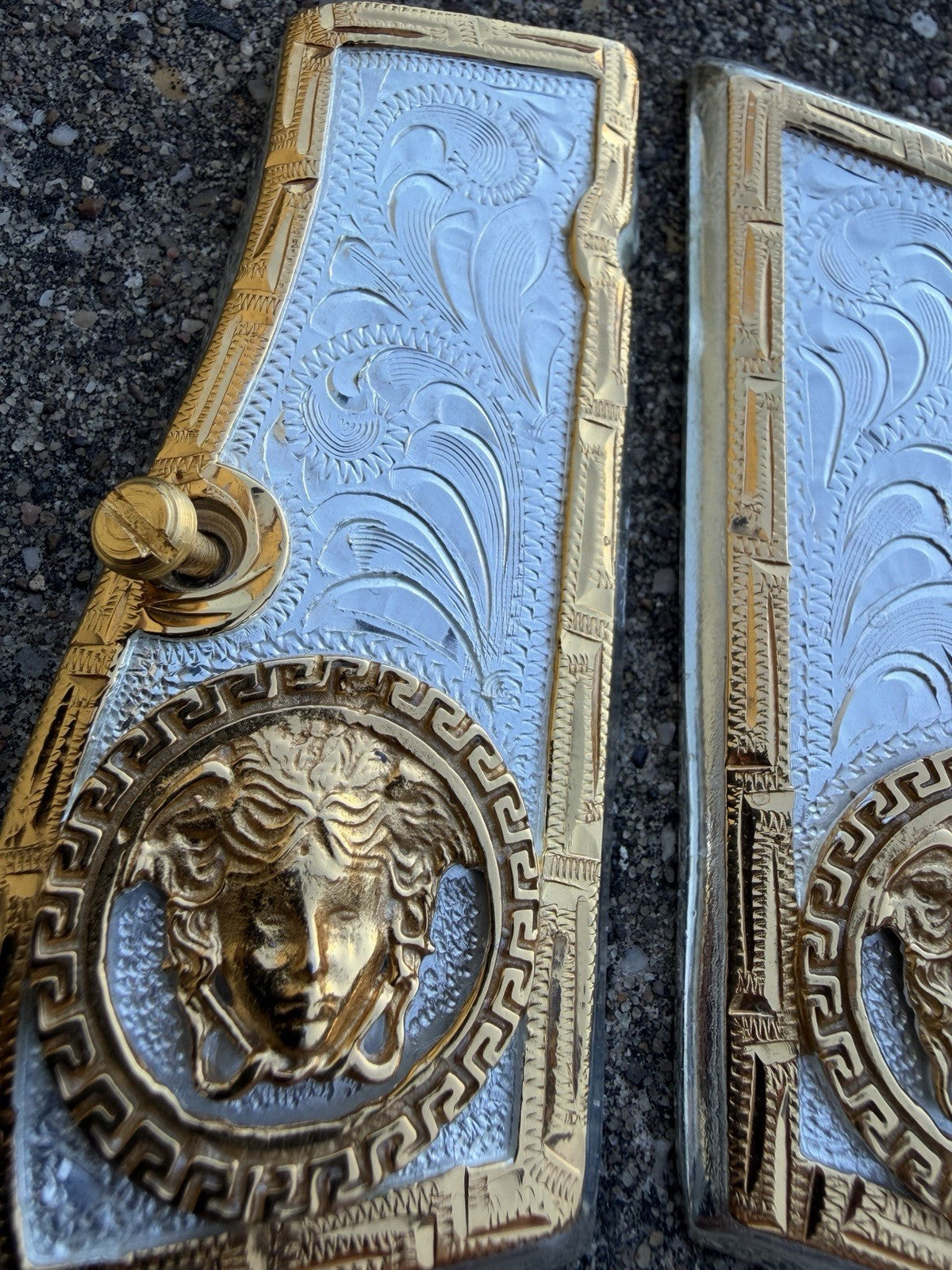 Browning Hi-Power 9mm Versace Gold Gun Pistol Grip Cachas & 2 24K Screws