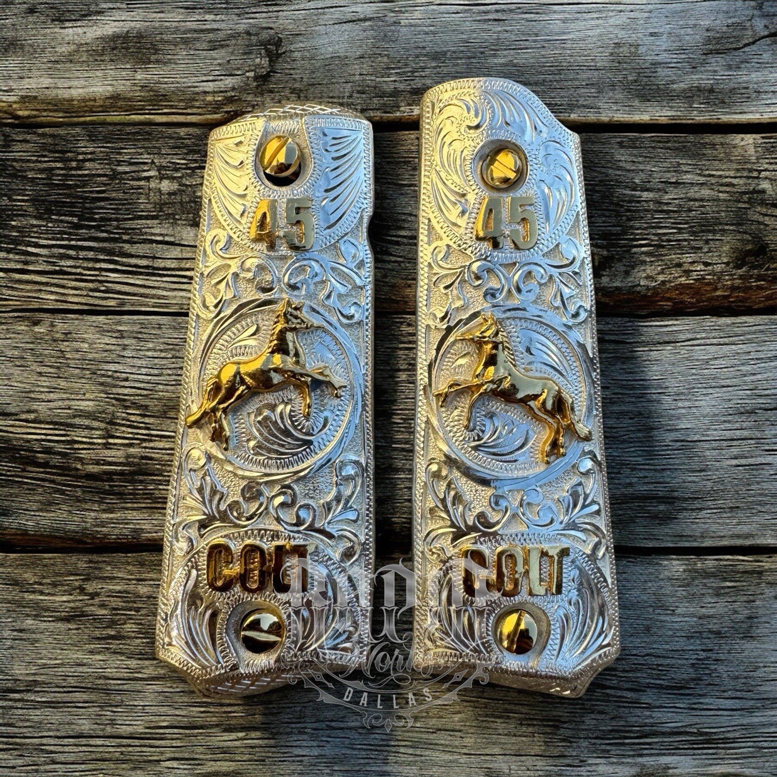 1911 45 38 Super Full Size Colt Horse Gold Gun Pistol Grip Cachas & 24K Screws