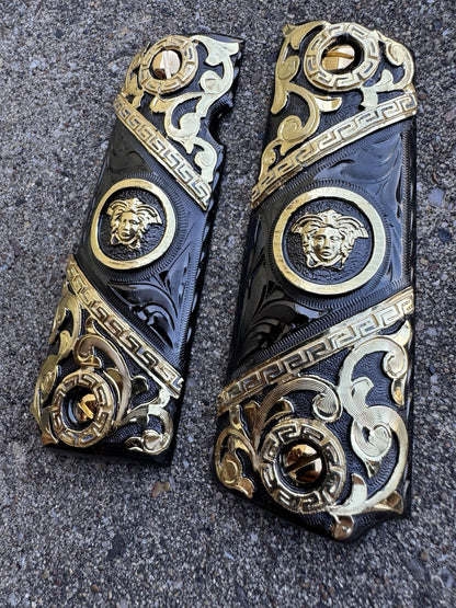 1911 45 38 Super Full Size Versace Gold Gun Pistol Grip Cachas & 24K Screws