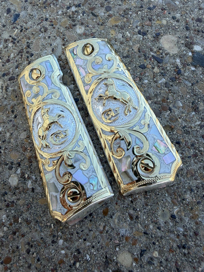 1911 45 38 Super Full Size Horse Gold Gun Pistol Grip Cachas & 24K Screws