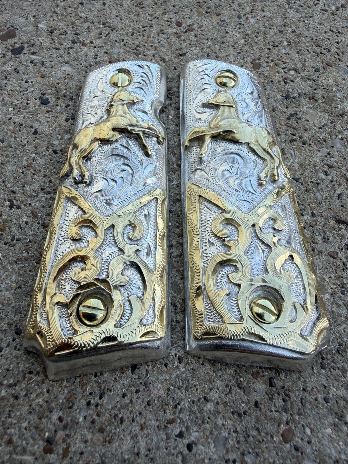 1911 45 38 Super Full Size Horse Gold Gun Pistol Grip Cachas & 24K Screws