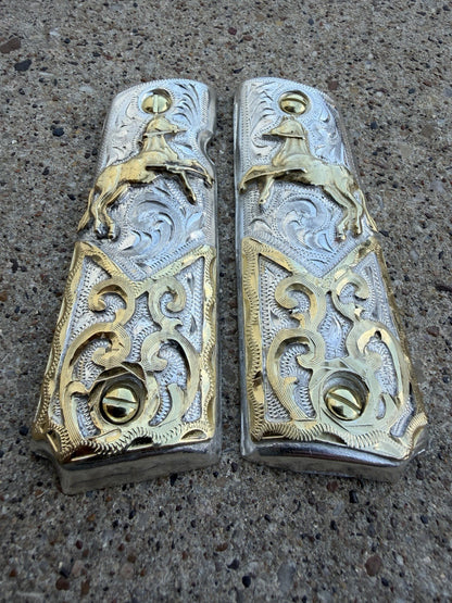 1911 45 38 Super Full Size Horse Gold Gun Pistol Grip Cachas & 24K Screws
