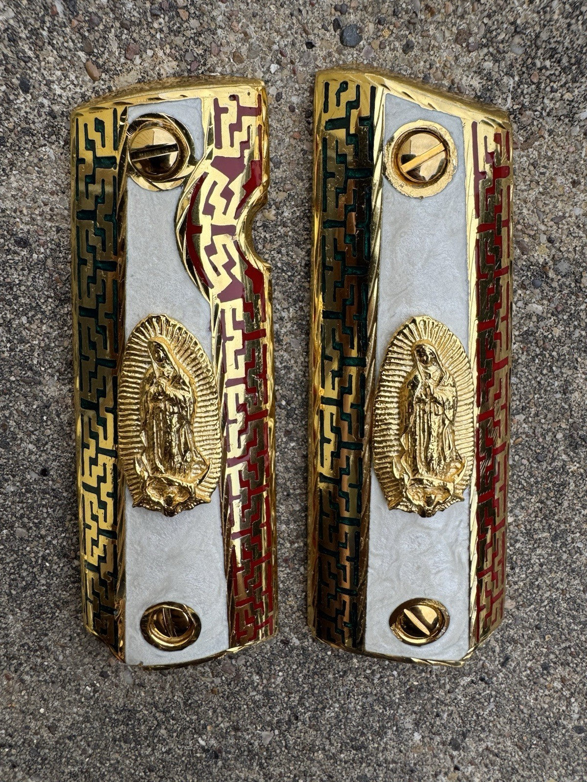1911 45 38 Super Full Size Virgen De Guadalupe Gold Gun Grip Cachas & 24K Screws