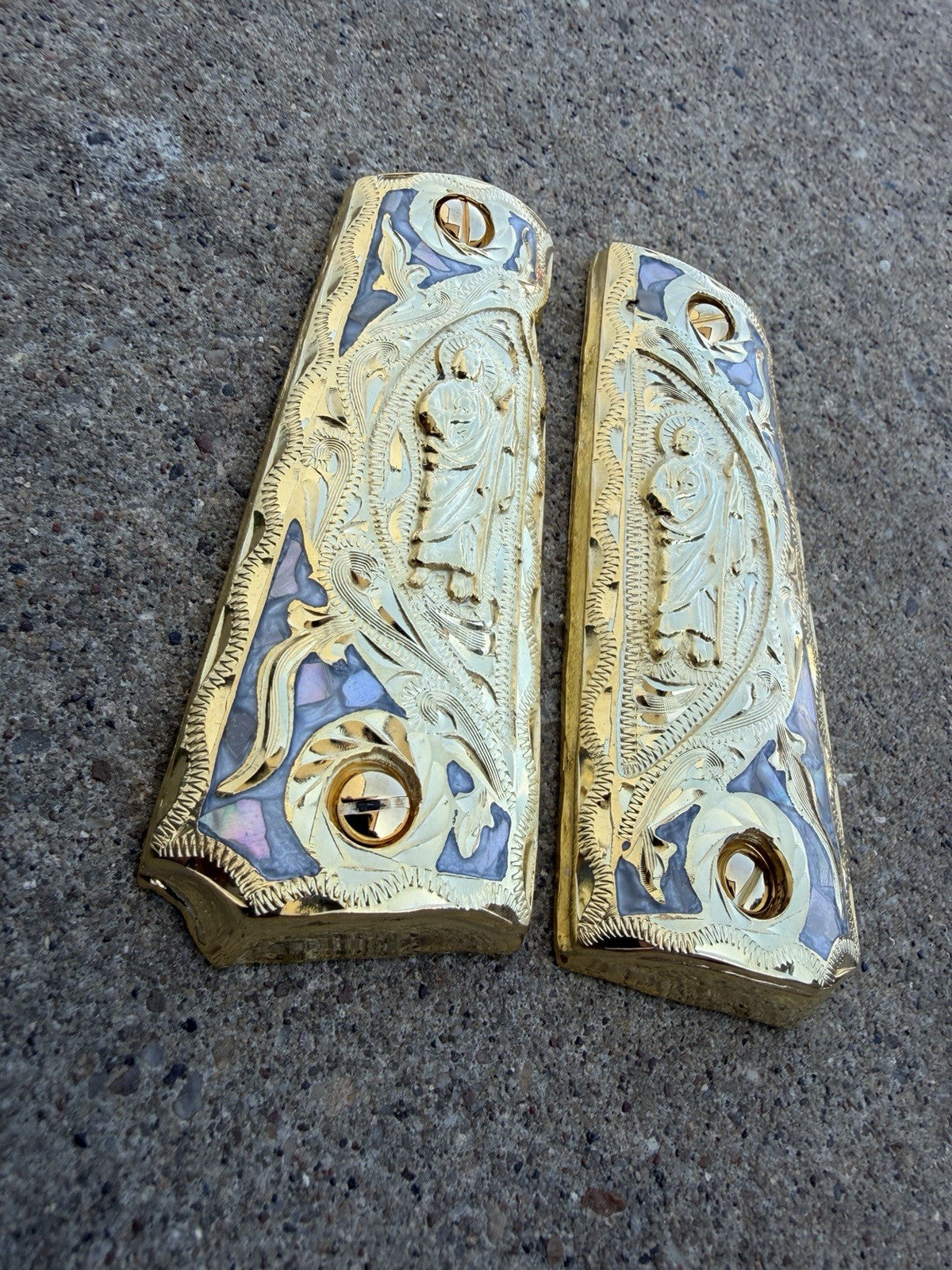 1911 45 38 Super Full Size San Judas Gold Gun Pistol Grip Cachas & 24K Screws