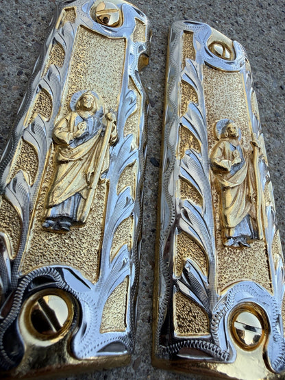 1911 45 38 Super Full Size San Judas Gold Gun Pistol Grip Cachas & 24K Screws