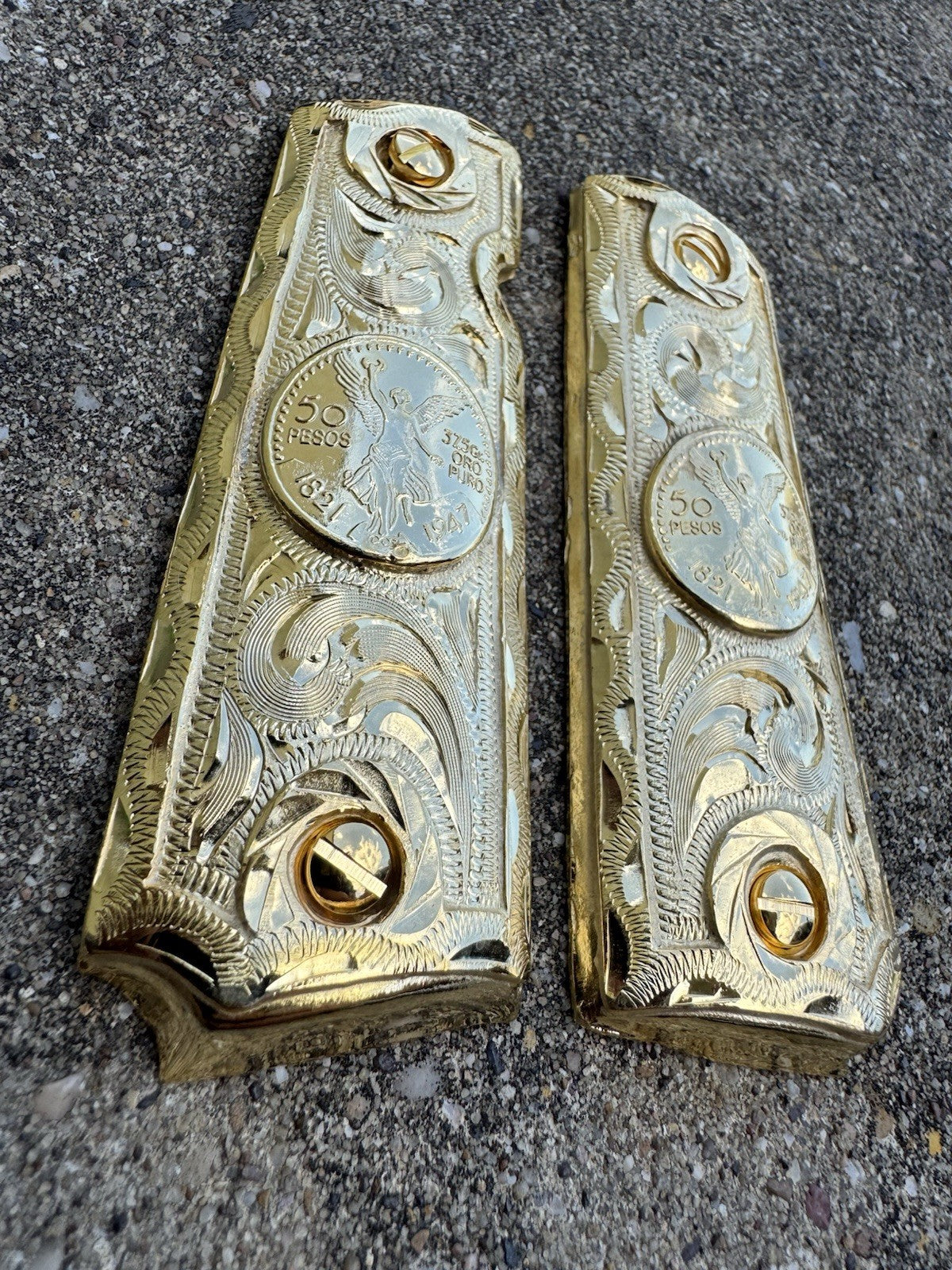 1911 45 38 Super Full Size Centenario Gold Gun Pistol Grip Cachas & 24K Screws