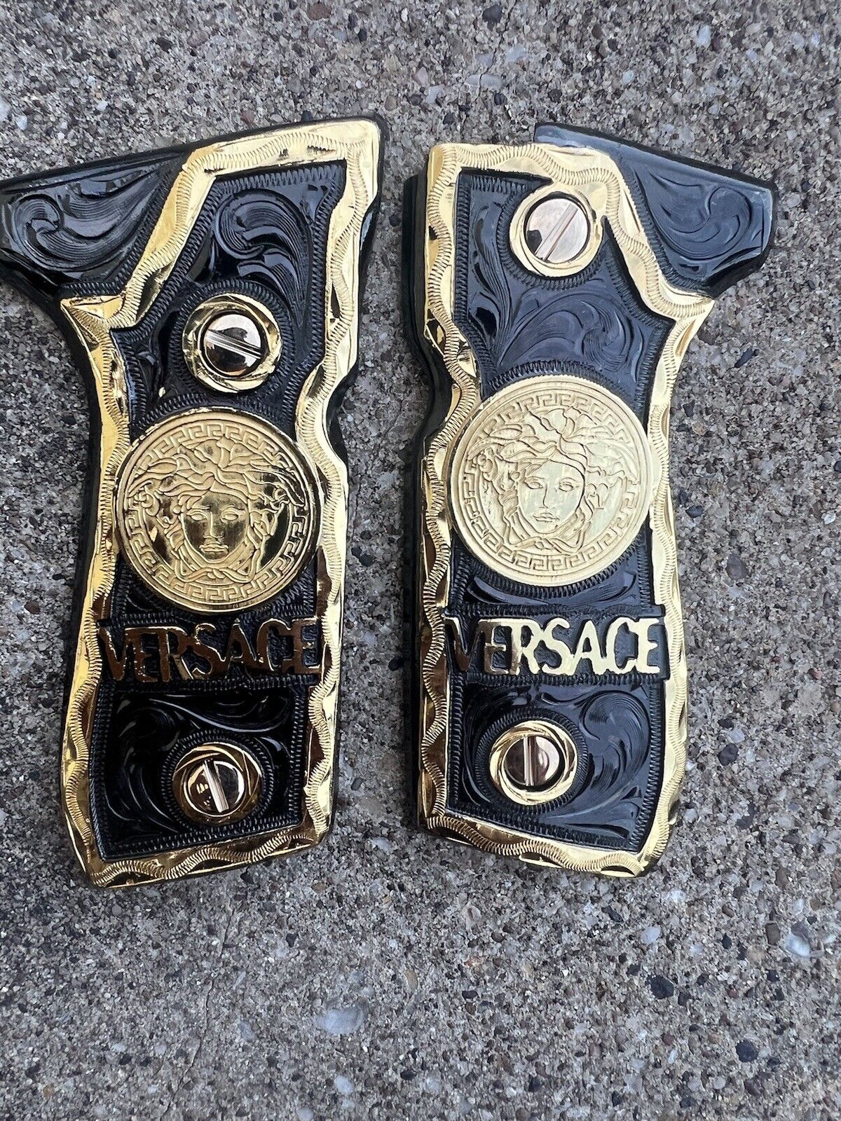 Beretta 92FS Cachas Versace Gold Plated Pistol Custom Grips & Gold Screws