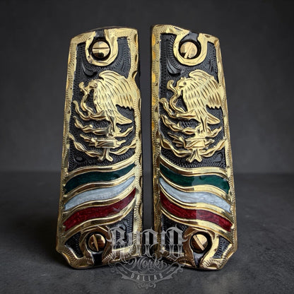 1911 45 38 Super Full Size Mexican Eagle Gold Gun Pistol Grip Cachas & 24K Screw