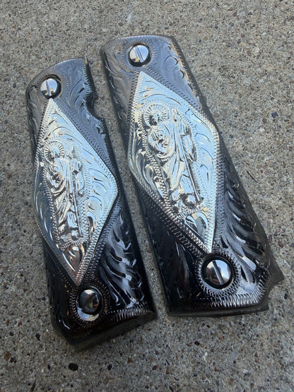 1911 45 38 Super Full Size San Judas Gun Pistol Grip Cachas & Polished Screws