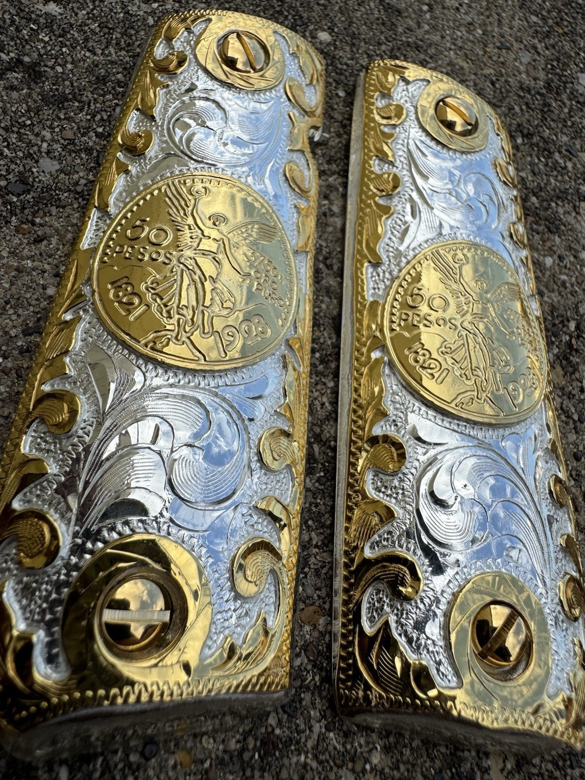1911 45 38 Super Full Size Centenario Gold Gun Pistol Grip Cachas & 24K Screws