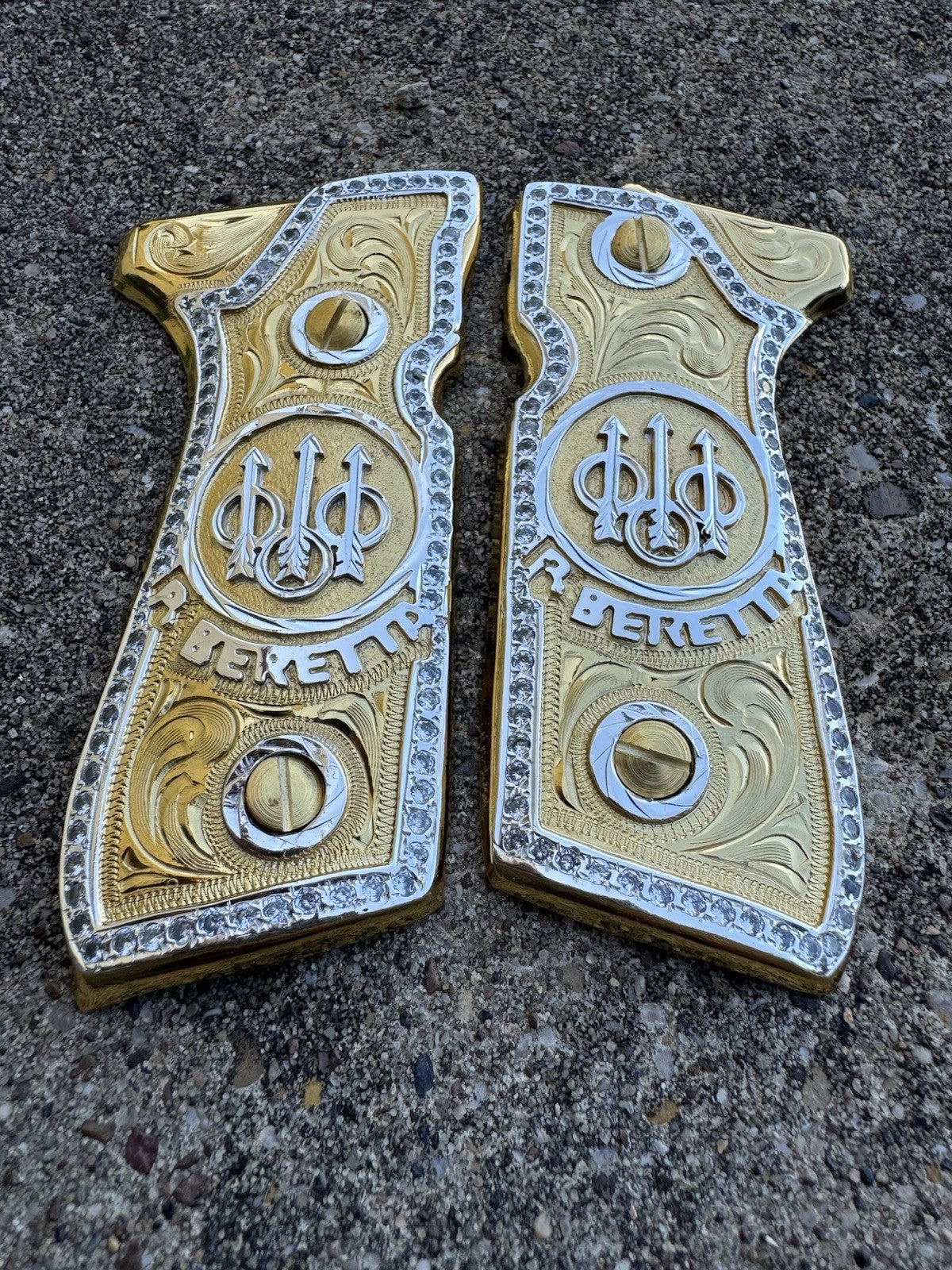 Beretta 92FS Zirconia Cachas Gold Plated Pistol Custom Grips & Screws