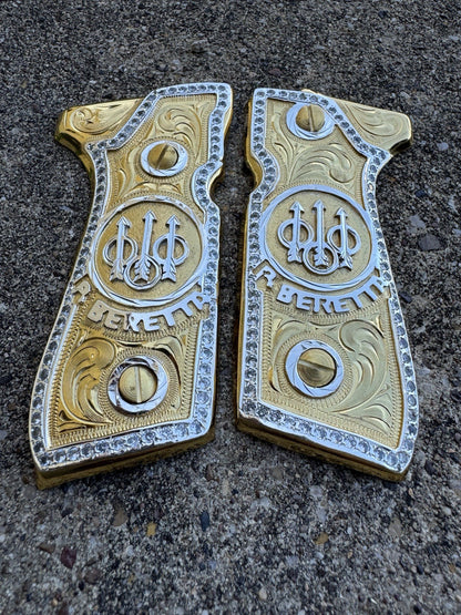 Beretta 92FS Zirconia Cachas Gold Plated Pistol Custom Grips & Screws