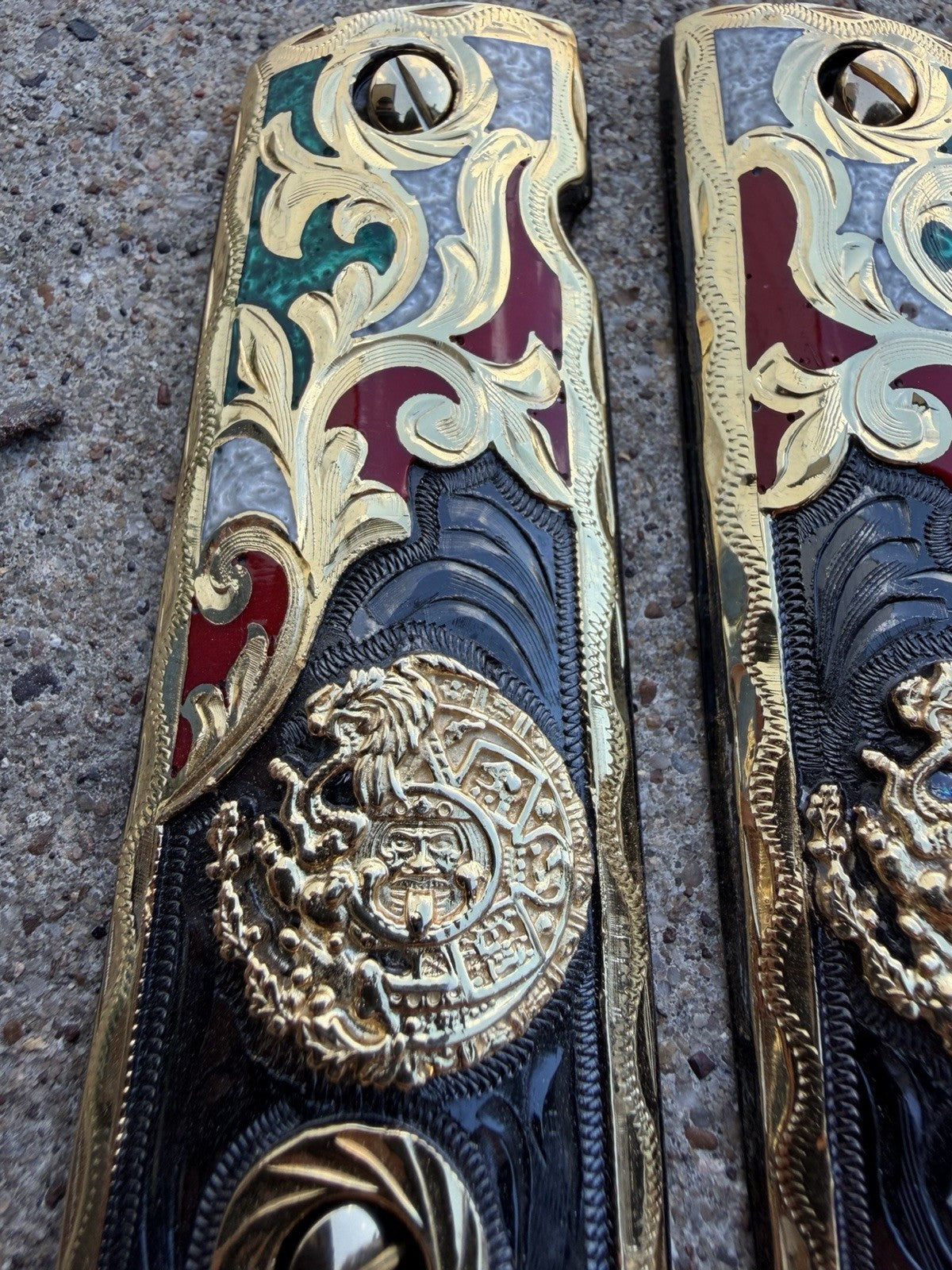 1911 45 38 Super Full Size Azteca Gold Gun Pistol Grip Cachas & 24K Screws
