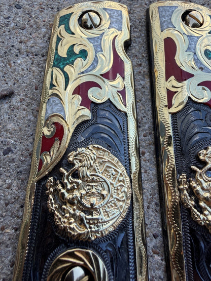 1911 45 38 Super Full Size Azteca Gold Gun Pistol Grip Cachas & 24K Screws