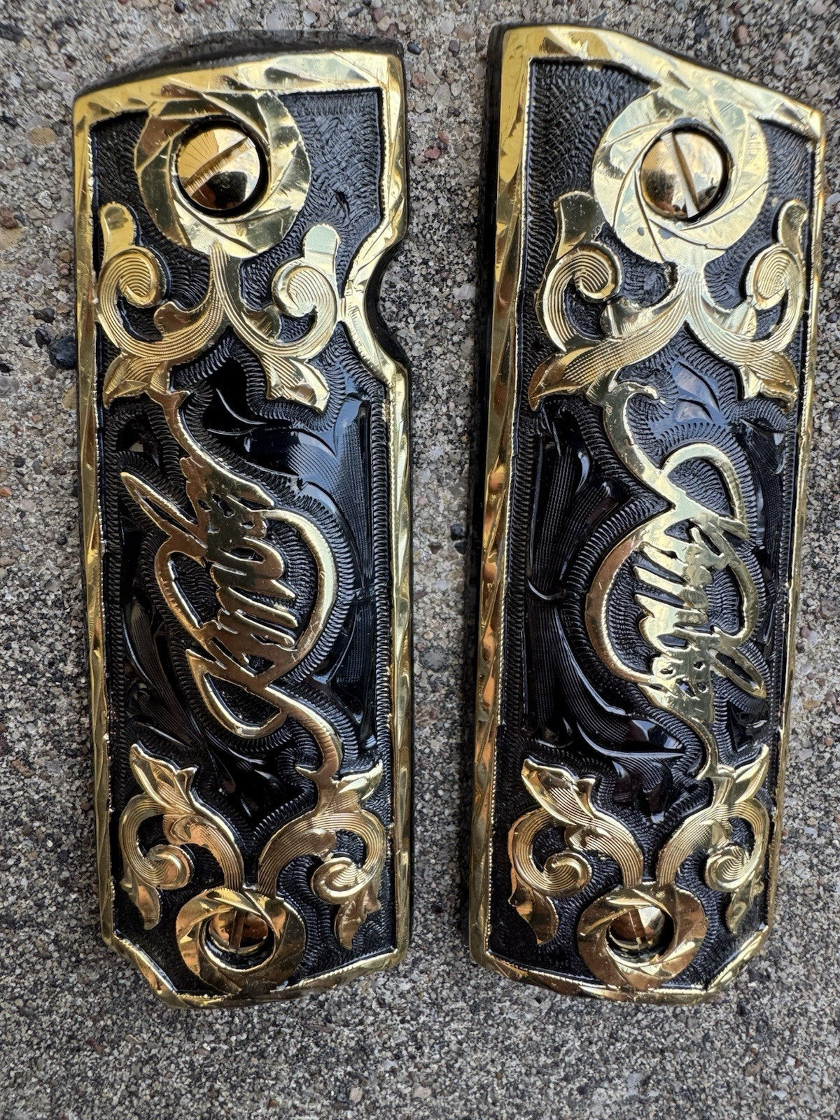 1911 45 38 Super Full Size Kimber Gold Gun Pistol Grip Cachas & 24K Screws