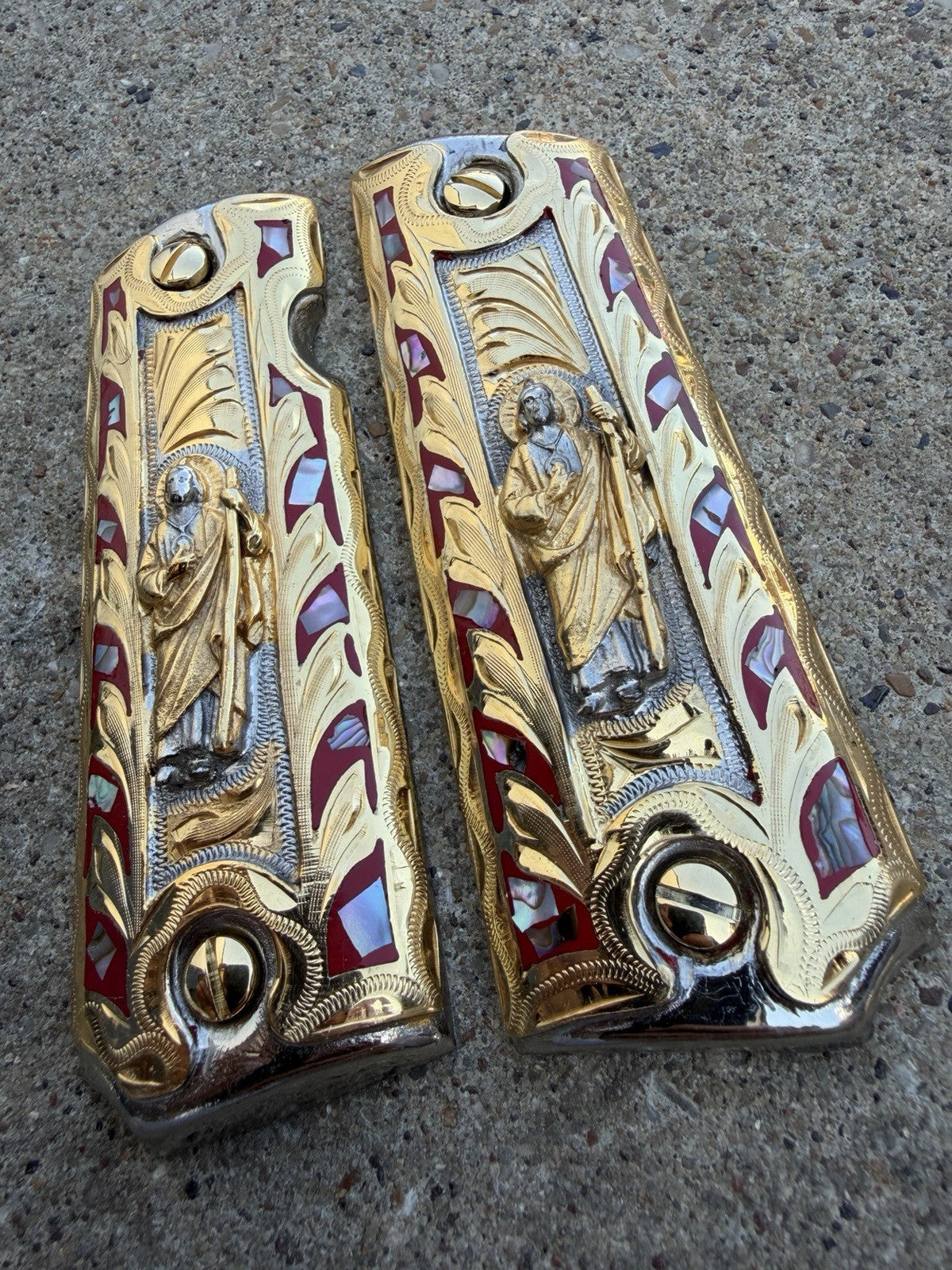 1911 45 38 Super Full Size San Judas Gold Gun Pistol Grip Cachas & 24K Screws