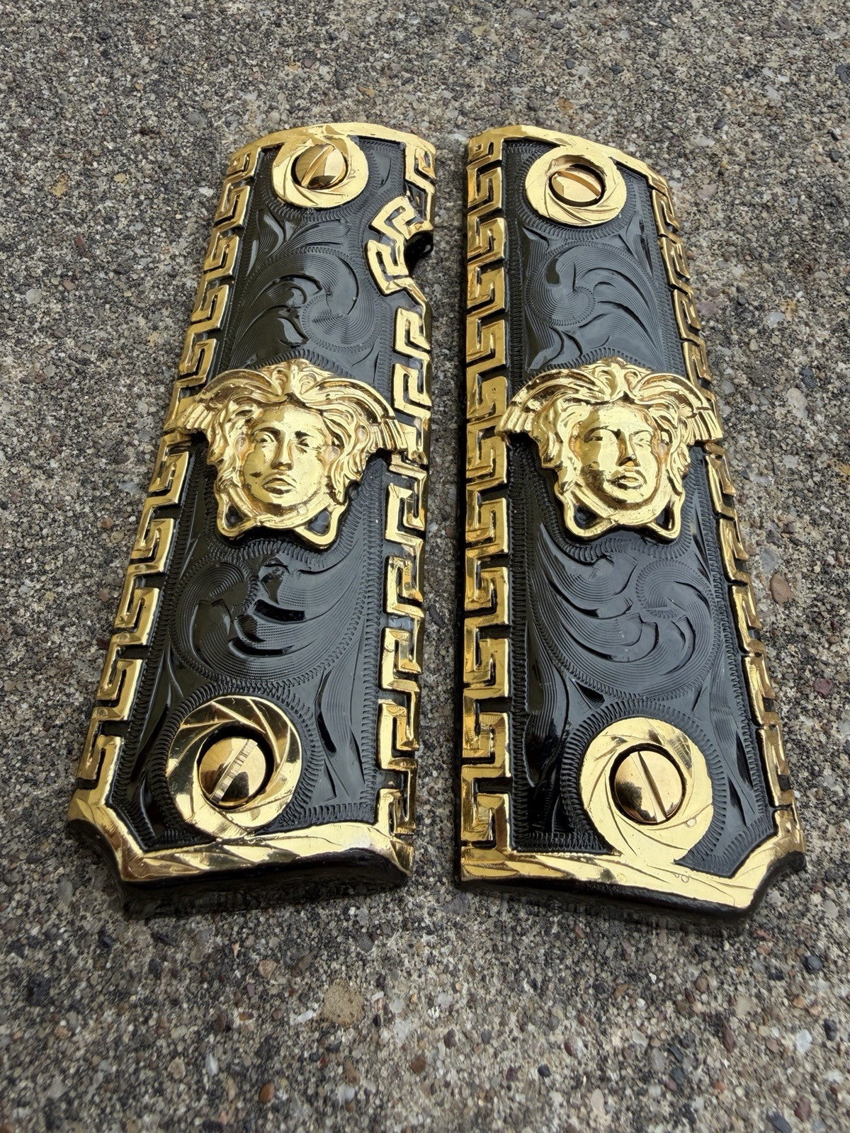 1911 45 38 Super Full Size Versace Gold Gun Pistol Grip Cachas & 24K Screws