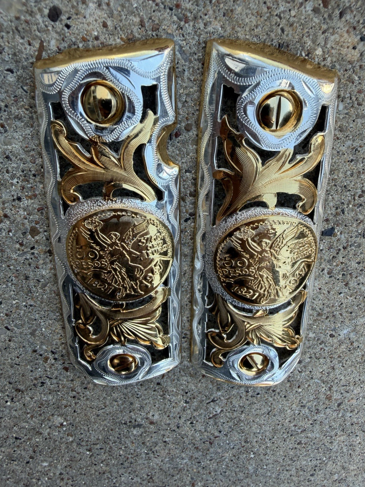 1911 45 38 Super Full Size Centenario Gold Gun Pistol Grip Cachas & 24K Screws