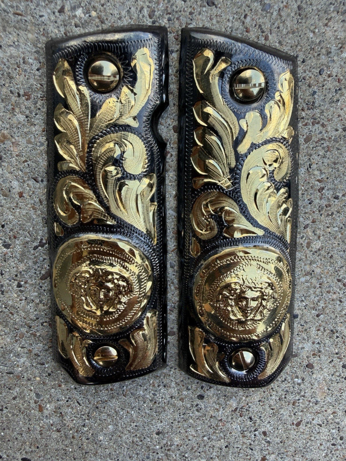 1911 45 38 Super Full Size Versace Gold Gun Pistol Grip Cachas & 24K Screws