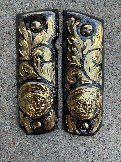 1911 45 38 Super Full Size Versace Gold Gun Pistol Grip Cachas & 24K Screws