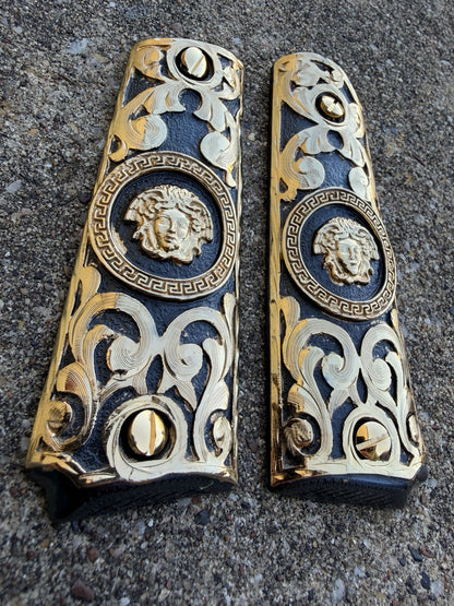 1911 45 38 Super Full Size Versace Gold Gun Pistol Grip Cachas & 24K Screws