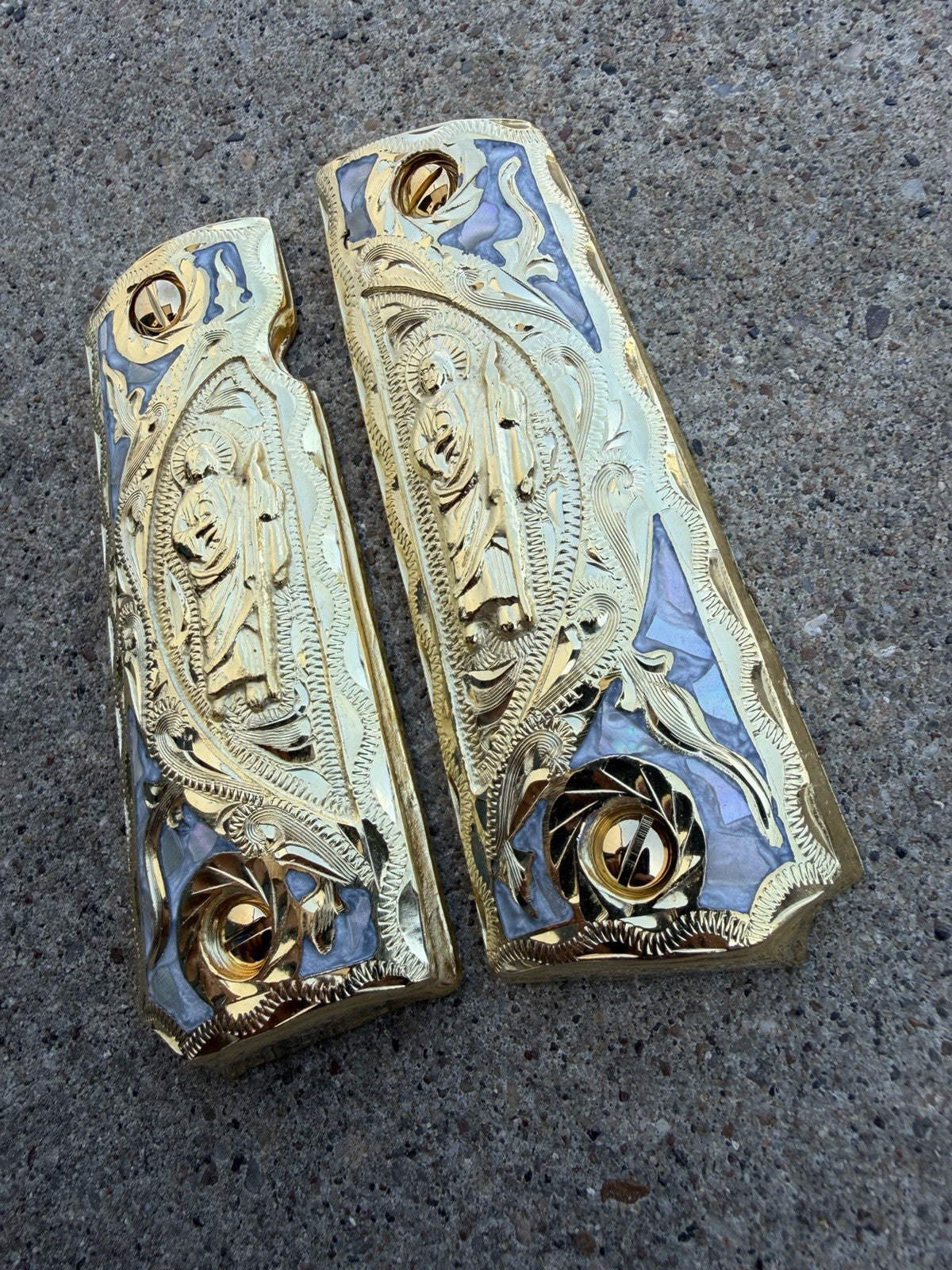 1911 45 38 Super Full Size San Judas Gold Gun Pistol Grip Cachas & 24K Screws
