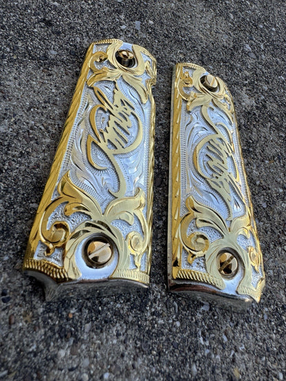 1911 45 38 Super Full Size KIMBER Gold Gun Pistol Grip Cachas & 24K Screws
