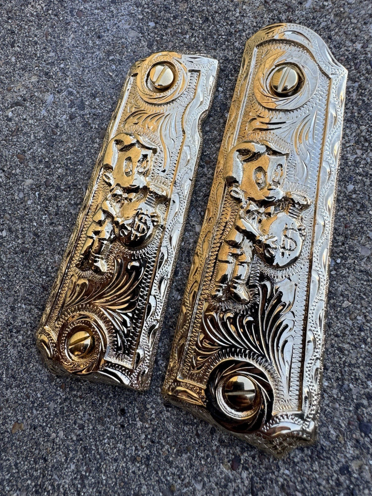 1911 45 38 Super Full Size Richie Rich Gold Gun Pistol Grip Cachas & 24K Screws