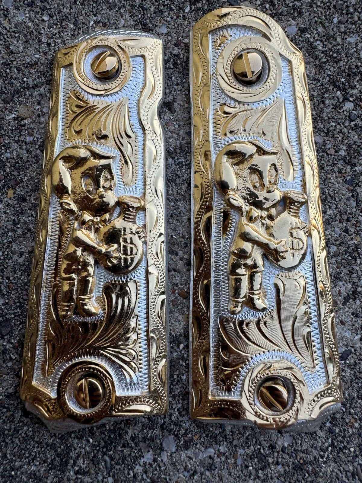1911 45 38 Super Full Size Richie Rich Gold Gun Pistol Grip Cachas & 24K Screws
