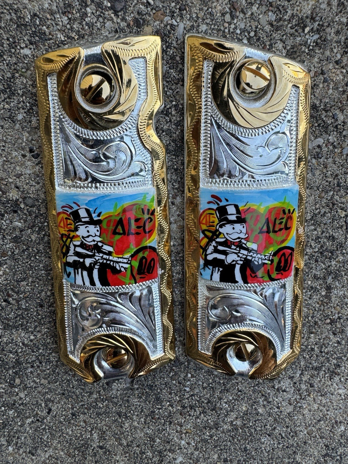 1911 45 38 Super Full Size Richie Rich Gold Gun Pistol Grip Cachas & 24K Screws
