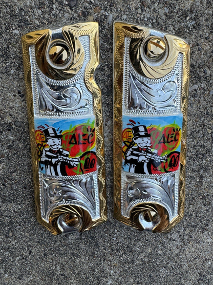 1911 45 38 Super Full Size Richie Rich Gold Gun Pistol Grip Cachas & 24K Screws