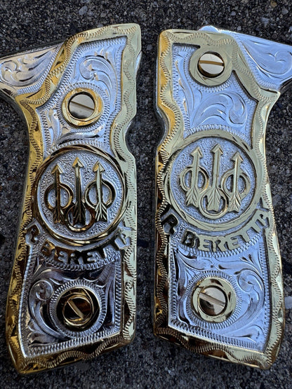 Beretta 92FS Cachas Gold Plated Pistol Custom Grips & Gold Screws