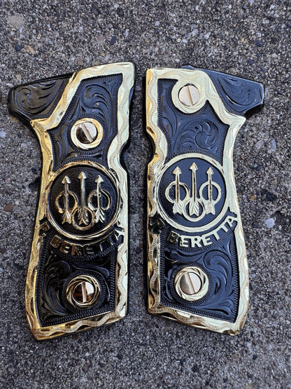 Beretta 92FS Cachas Gold Plated Pistol Custom Grips & Gold Screws
