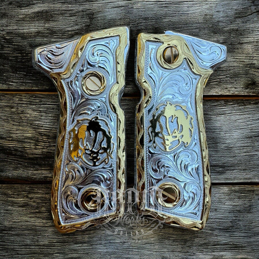 Beretta 92FS Cachas Chucky Gold Plated Pistol Custom Grips & Gold Screws