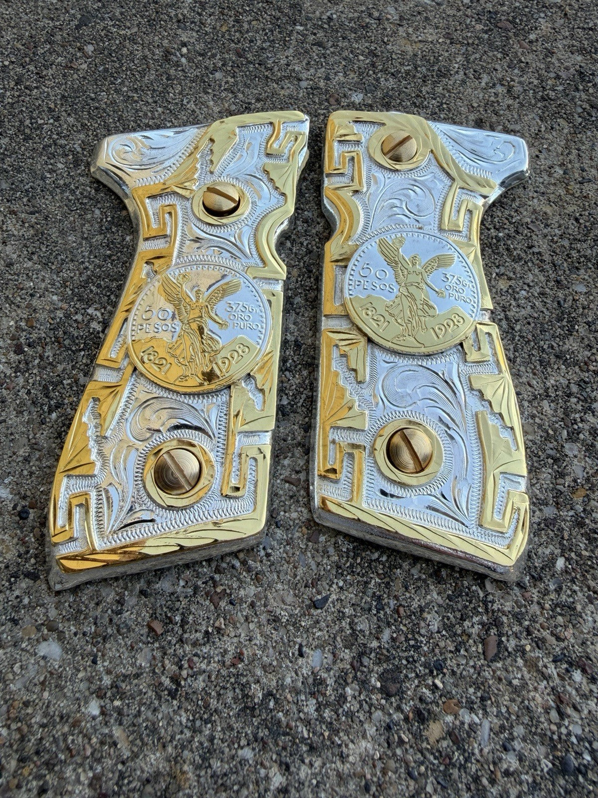 Beretta 92FS Cachas Centenario Gold Plated Pistol Custom Grips & Gold Screws