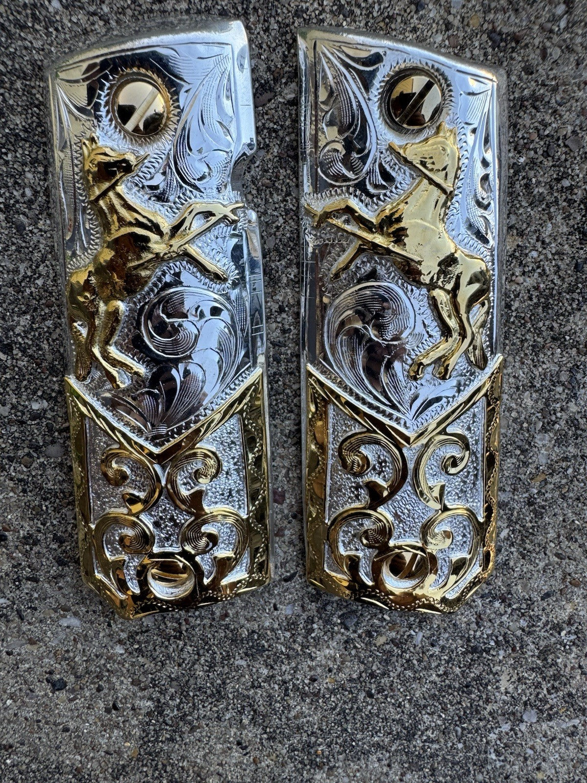 1911 45 38 Super Full Size Colt Horse Gold Gun Pistol Grip Cachas & 24K Screws