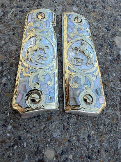 1911 45 38 Super Full Size Horse Gold Gun Pistol Grip Cachas & 24K Screws