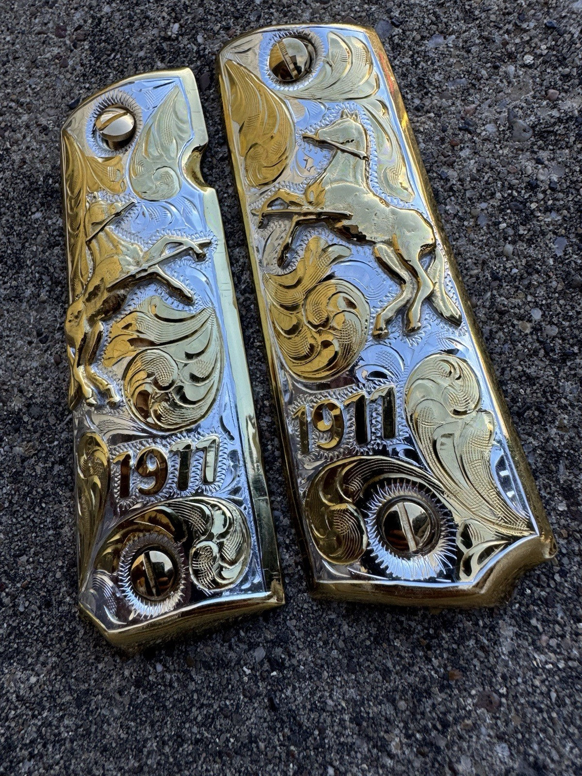 1911 45 38 Super Full Size Colt Horse Gold Gun Pistol Grip Cachas & 24K Screws