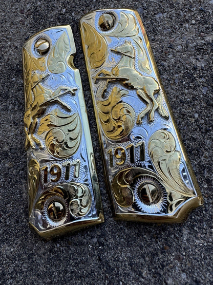 1911 45 38 Super Full Size Colt Horse Gold Gun Pistol Grip Cachas & 24K Screws
