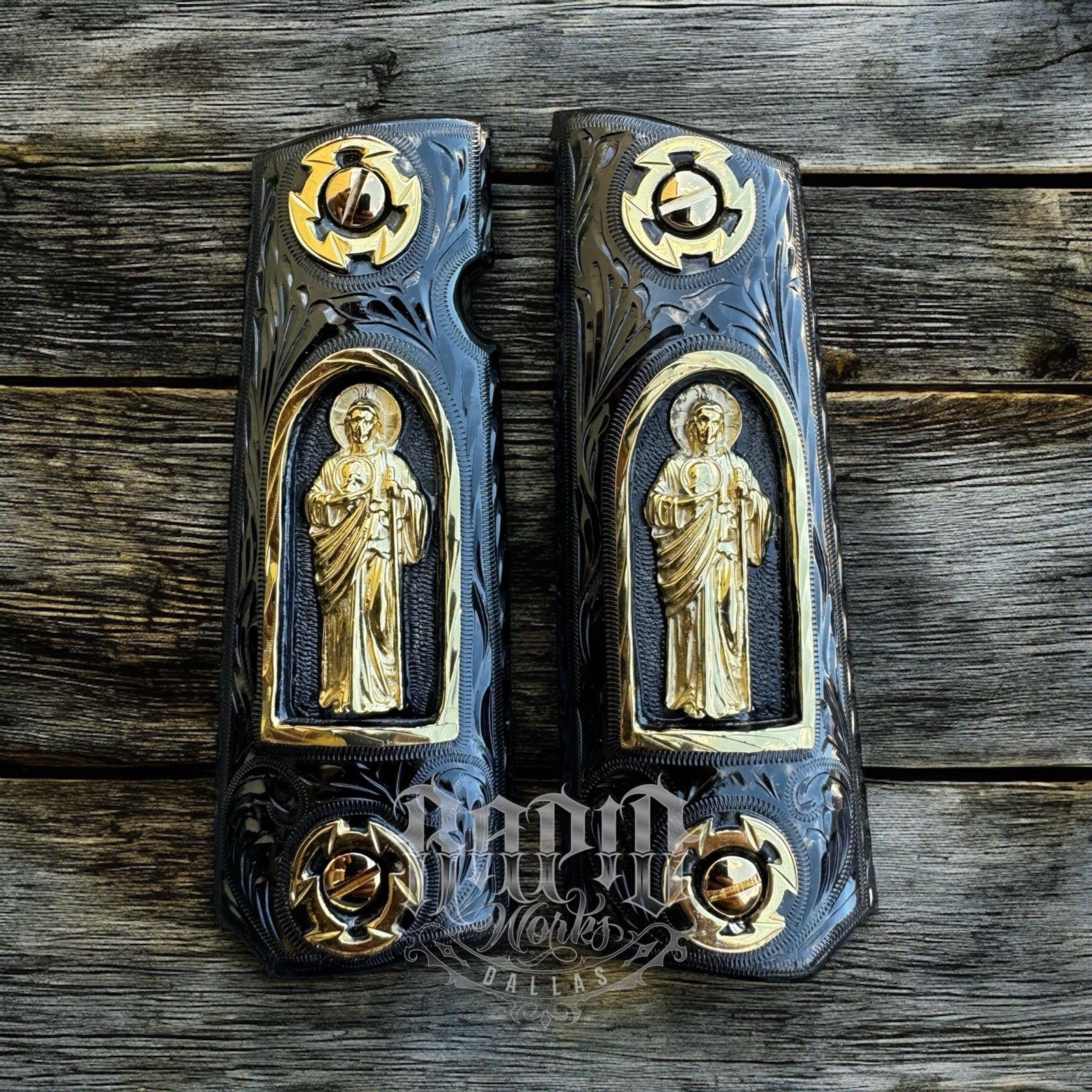 1911 45 38 Super Full Size San Judas Gold Gun Pistol Grip Cachas & 24K Screws