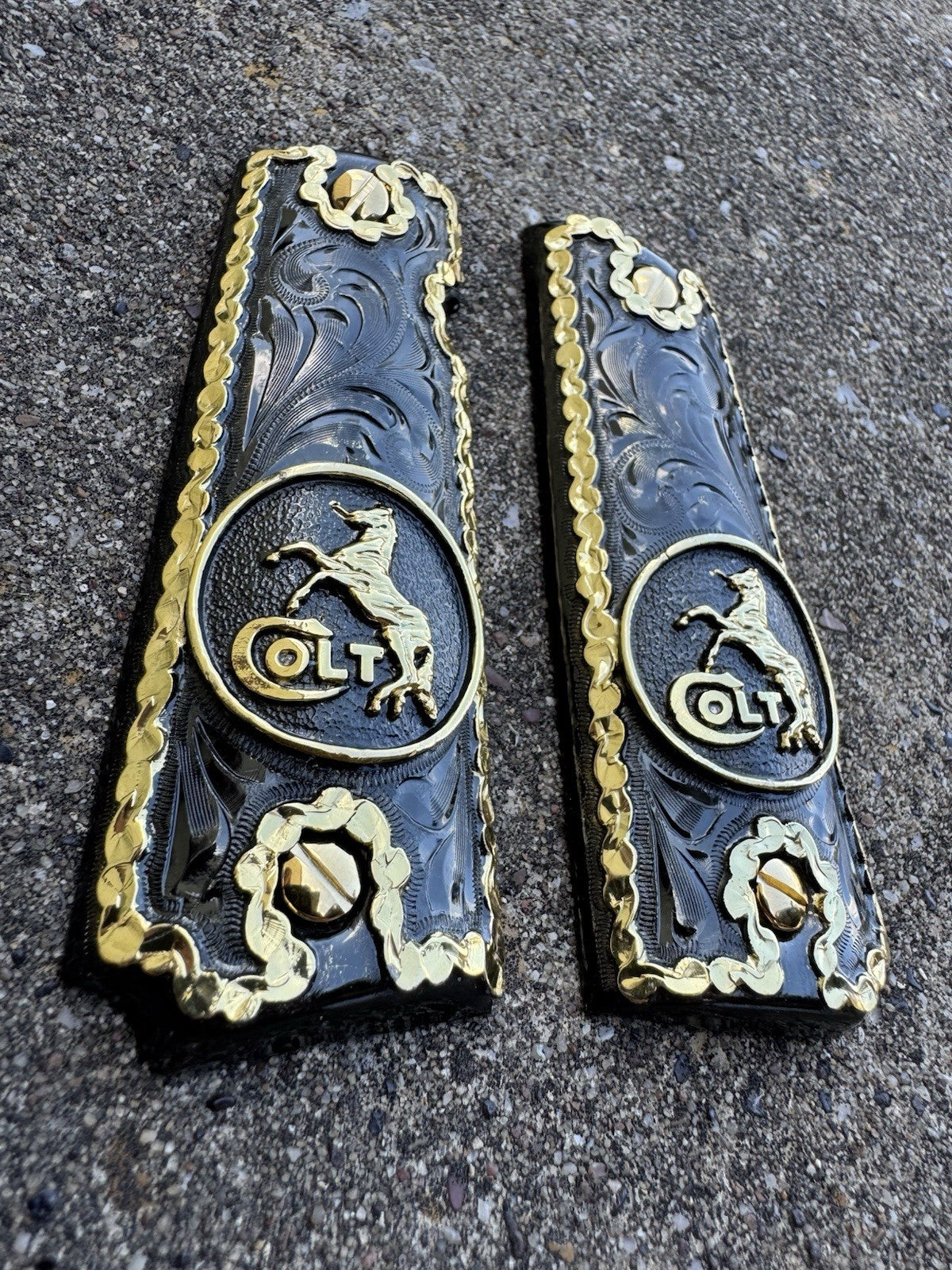 1911 45 38 Super Full Size Colt Horse Gold Gun Pistol Grip Cachas & 24K Screws