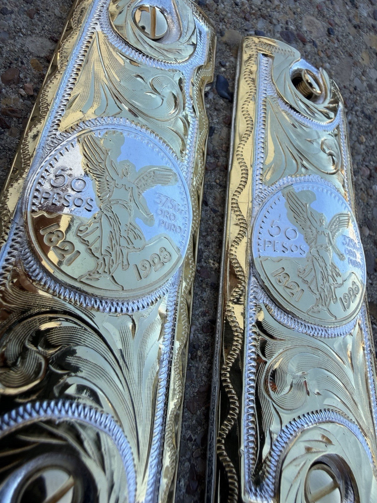 1911 45 38 Super Full Size Centenario Gold Gun Pistol Grip Cachas & 24K Screws