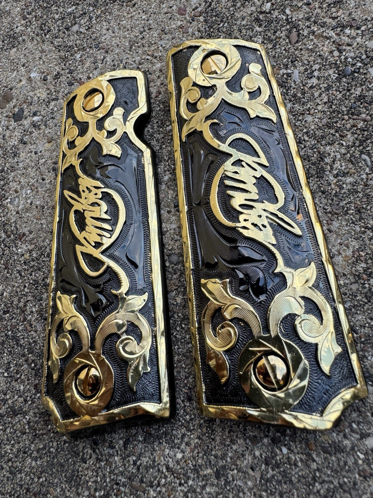 1911 45 38 Super Full Size Kimber Gold Gun Pistol Grip Cachas & 24K Screws