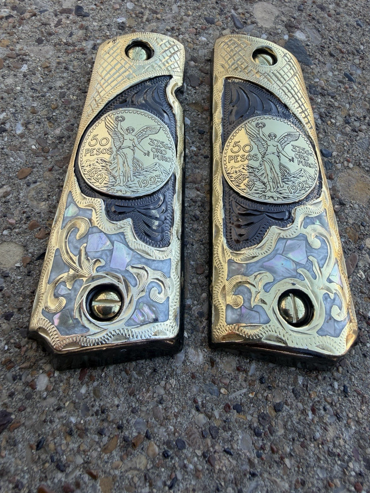 1911 45 38 Super Full Size Centenario Gold Gun Pistol Grip Cachas & 24K Screws