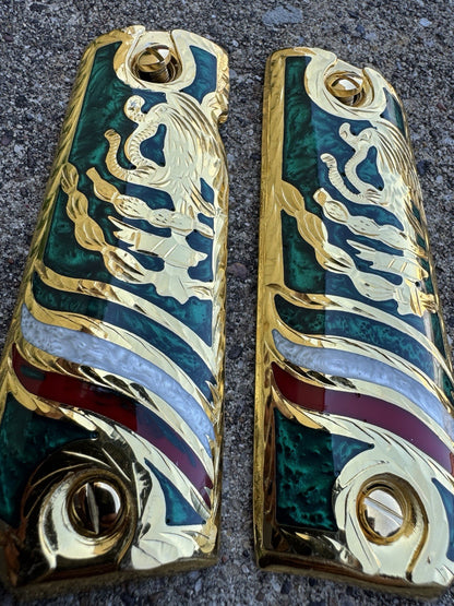 1911 45 38 Super Mexican Eagle Full Size Gold Gun Pistol Grip Cachas & 24K Screw